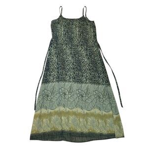 Basics 2 You Vintage Maxi Dress Small Green Leopard Floral Hibiscus Y2K Boho